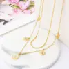 Double-Layer Flat Snake Collarbone Chain Necklace with Irregular Four-Leaf Flower Pendant - Image 2